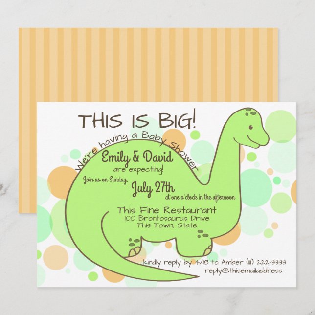 Dinosaur Baby Shower Brontosaurus Invitation (Front/Back)