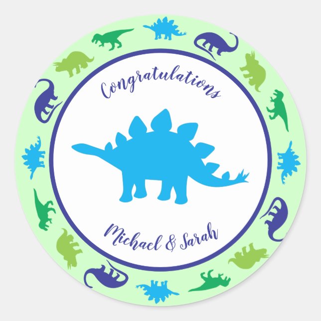 Dinosaur Baby Shower Classic Round Sticker (Front)