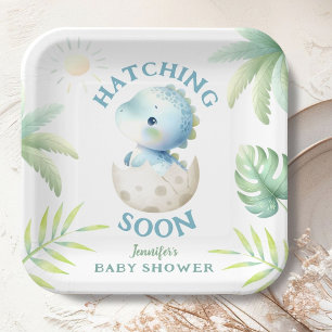 Dinosaur Baby Shower Cute Dino Boy  Paper Plate