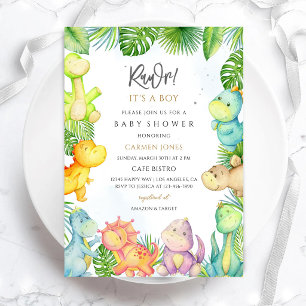 Dinosaur Baby Shower for Boy Green Invitation