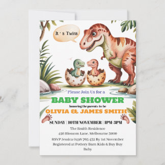 Dinosaur Baby Shower for Twins Custom invitation