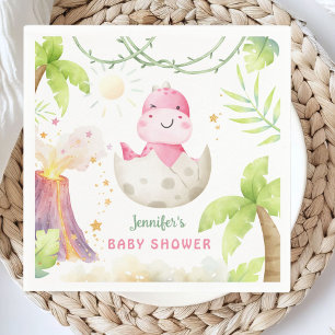 Dinosaur Baby Shower Girl Dino Paper Napkin