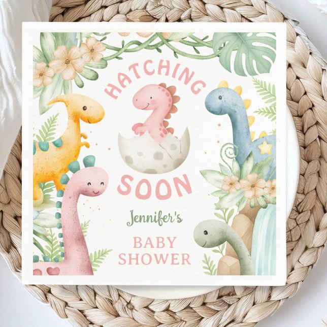 Dinosaur Baby Shower Girl Pink Dino Paper Napkin (Creator Uploaded)