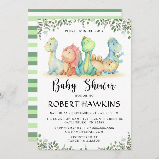 Dinosaur Baby Shower Invitation (Front/Back)