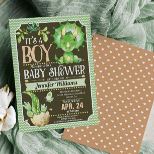 Dinosaur Baby Shower Invitation Boy, Green