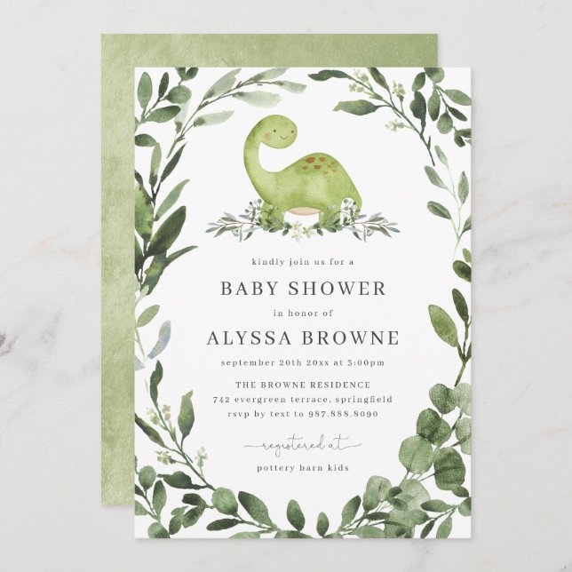 Dinosaur Baby Shower Invitation | Cute Dino Theme (Front/Back)