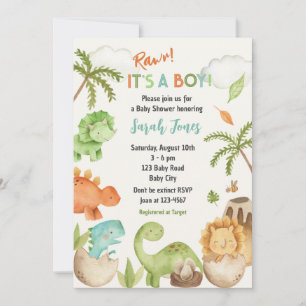 Dinosaur Baby Shower Invitations Its A Boy Cute