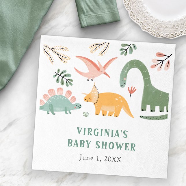 Dinosaur Baby Shower Napkin (Dinosaur Baby Shower Decor Napkins by Painted Paperie
)