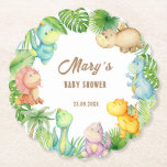 Dinosaur Baby Shower Paper Coaster<br><div class="desc">Watercolor Cute Dinosaur Baby Shower Coaster. Matching items available.</div>