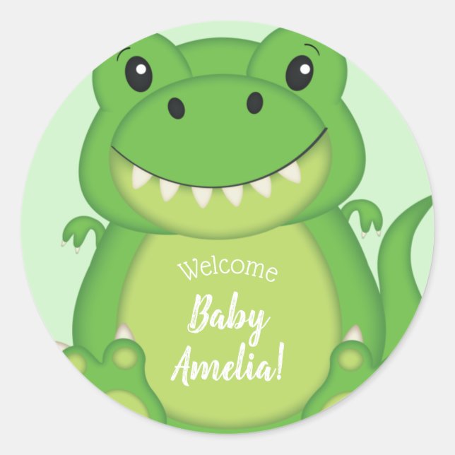 Dinosaur Baby Shower T-Rex  Classic Round Sticker (Front)