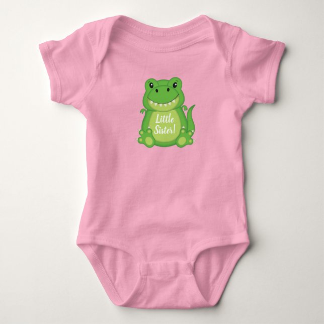 Dinosaur Baby Shower T-Rex Pink Girl Baby Bodysuit (Front)