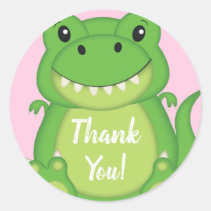 Dinosaur Baby Shower T-Rex Pink Girl Classic Round Sticker