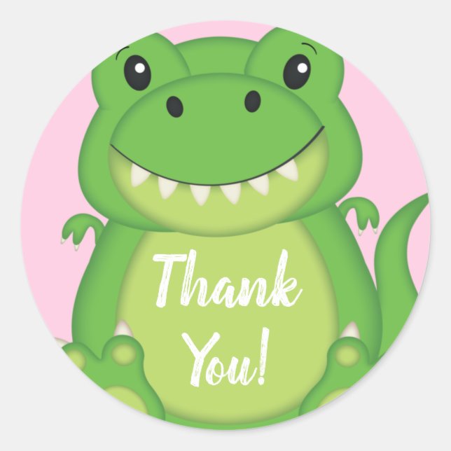 Dinosaur Baby Shower T-Rex Pink Girl Classic Round Sticker (Front)