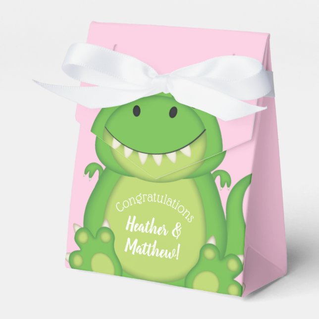 Dinosaur Baby Shower T-Rex Pink Girl Favour Box (Front Side)