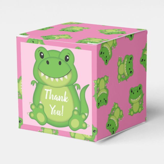 Dinosaur Baby Shower T-Rex Pink Girl Favour Box (Front Side)