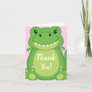 Dinosaur Baby Shower T-Rex Pink Girl Thank You Card