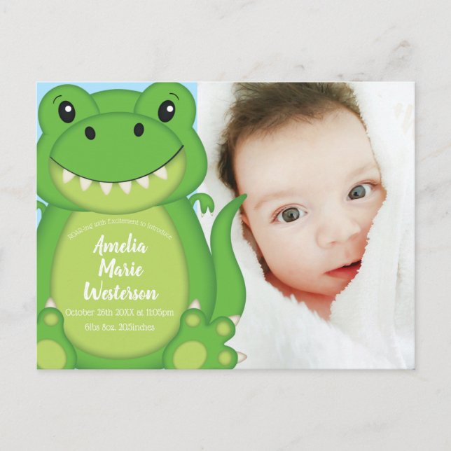 Dinosaur Baby Shower T-Rex Postcard (Front)