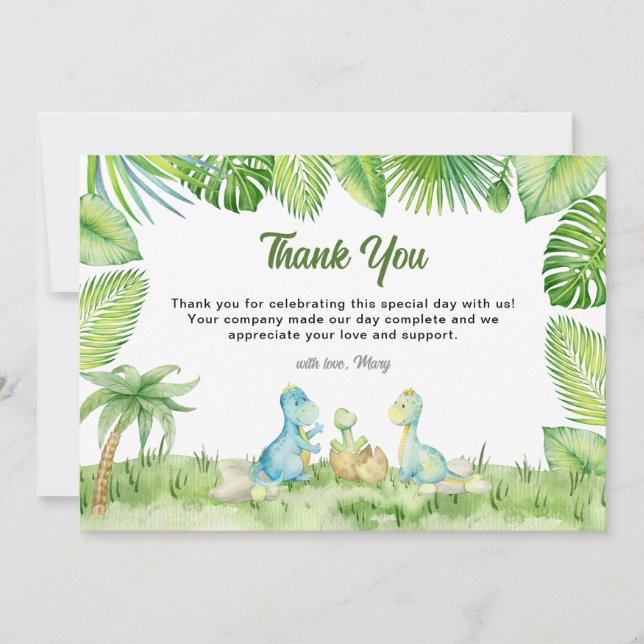 Dinosaur Baby Shower Thank You Card (Front)