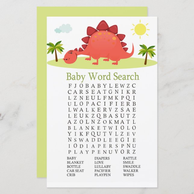 Dinosaur Baby Shower Word Search Game (Front/Back)