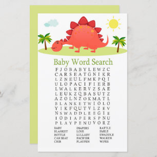 Dinosaur Baby Shower Word Search Game