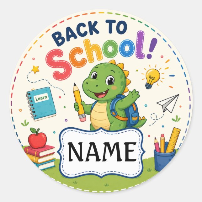 Dinosaur Back to School Bookplate Label (Front)