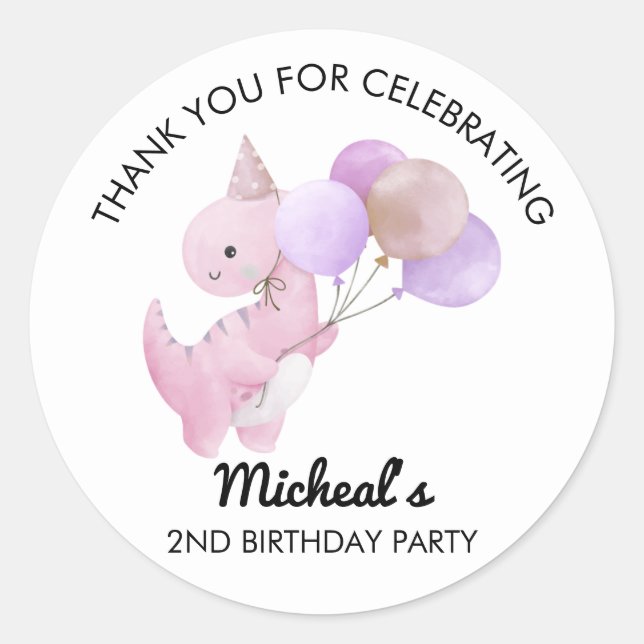 Dinosaur Balloon Birthday Party Sticker (Front)