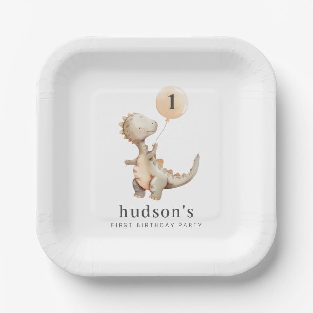 Dinosaur Balloon Paper Plate (Front)