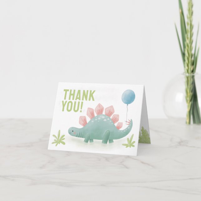 Dinosaur Balloon Thank You Card (Front)