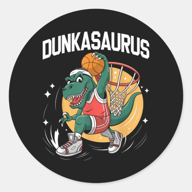 Dinosaur Basball Lover Dunkasaurus Funny Basball Classic Round Sticker (Front)