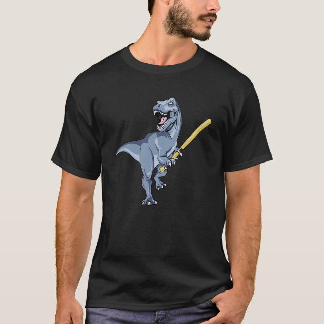 Dinosaur Baseball October Bat Ball Park Kid TRex D T-Shirt (Front)