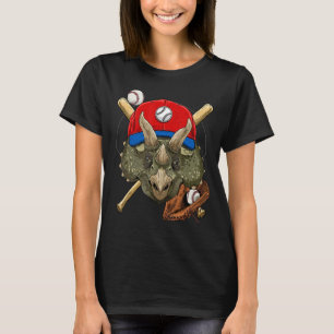 Dinosaur Baseball Player Triceratops Pitcher Catch T-Shirt