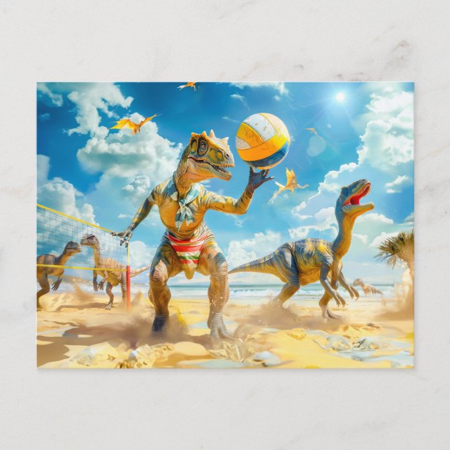 Dinosaur Beach Volleyball Game Holiday Postcard (Front)