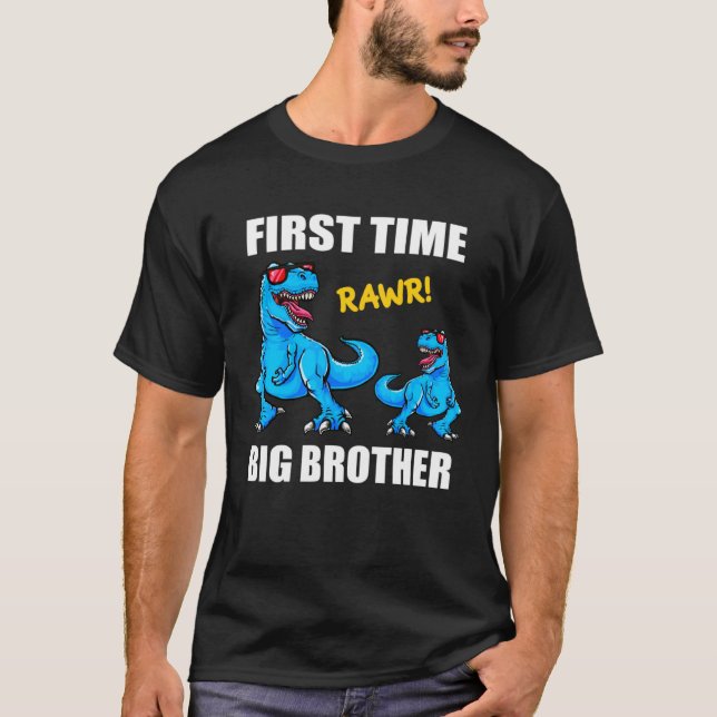 Dinosaur Big Bro  Baby Announcement First Time Bro T-Shirt (Front)