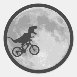 Dinosaur Bike and moon retro 80s Dino Classic Round Sticker