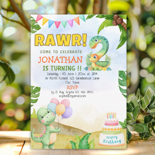 Dinosaur Birthday 2 for Boys   Rawr Dino party Invitation