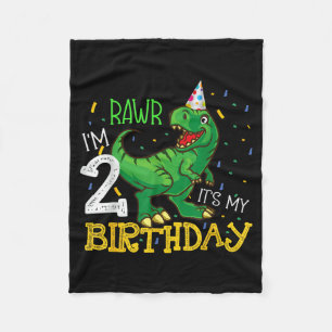 Dinosaur Birthday 2 Years Old Boy Girl Funny Quote Fleece Blanket