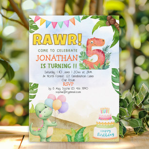 Dinosaur Birthday 5th for Boys Rawr Dinosaur Invitation