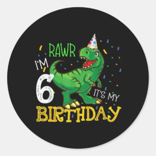 Dinosaur Birthday 6 Years Old Boy Girl Funny Quote Classic Round Sticker