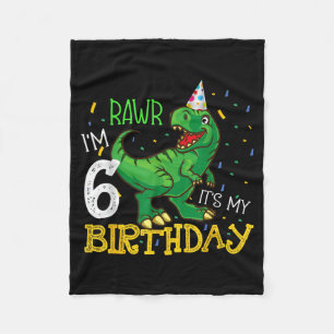 Dinosaur Birthday 6 Years Old Boy Girl Funny Quote Fleece Blanket