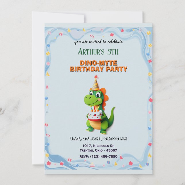 Dinosaur Birthday Bash Personalised Invitation (Front)