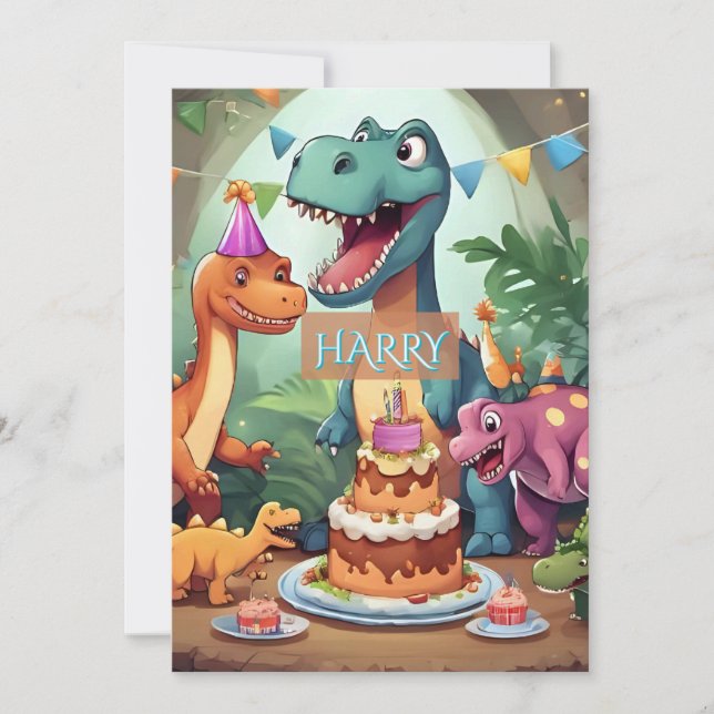 Dinosaur birthday card for kids (Front)