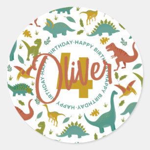 Dinosaur Birthday Classic Round Sticker