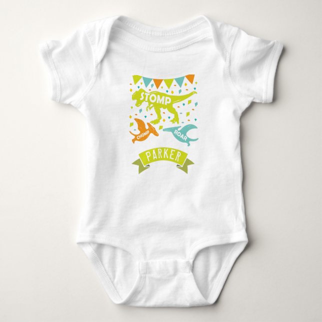 Dinosaur Birthday Colourful Baby Bodysuit (Front)