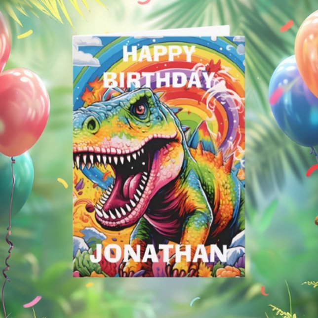 dinosaur birthday colourful cute card (Creator Uploaded)