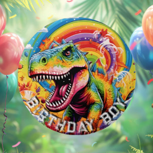 dinosaur birthday colourful cute round paper coaster