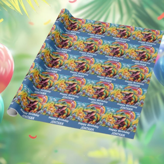dinosaur birthday colourful cute wrapping paper (Cute Dinosaur Birthday Wrapping Paper: Colorful & Fun!)