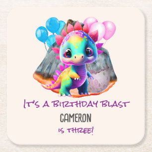 Dinosaur Birthday Colourful To Be a Blast Any Age Square Paper Coaster