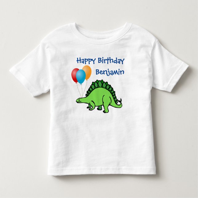 Dinosaur Birthday Cute Balloons Little Boy Name Toddler T-Shirt (Front)