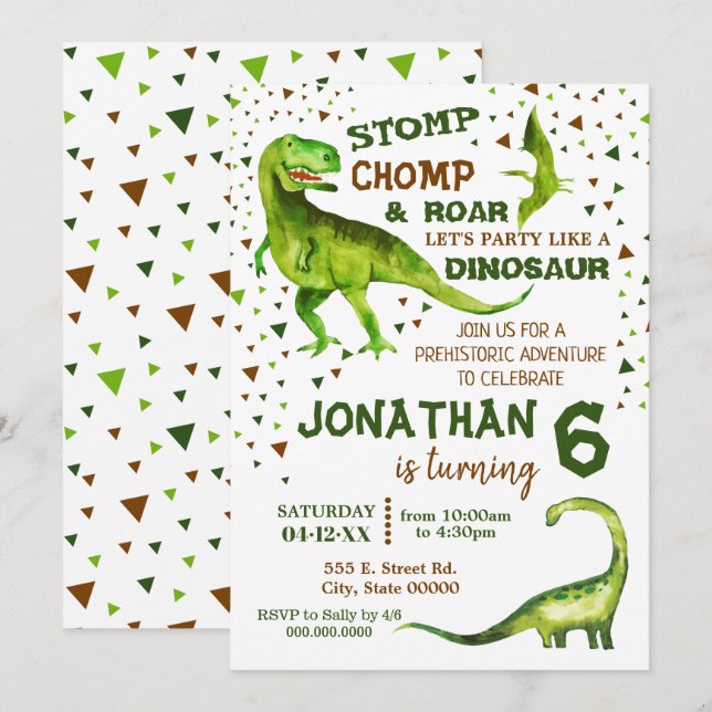 Dinosaur birthday Dino T-Rex prehistoric party Invitation (Front/Back)