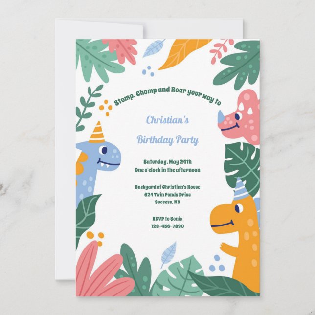 Dinosaur Birthday Garden Party Invitation (Front)